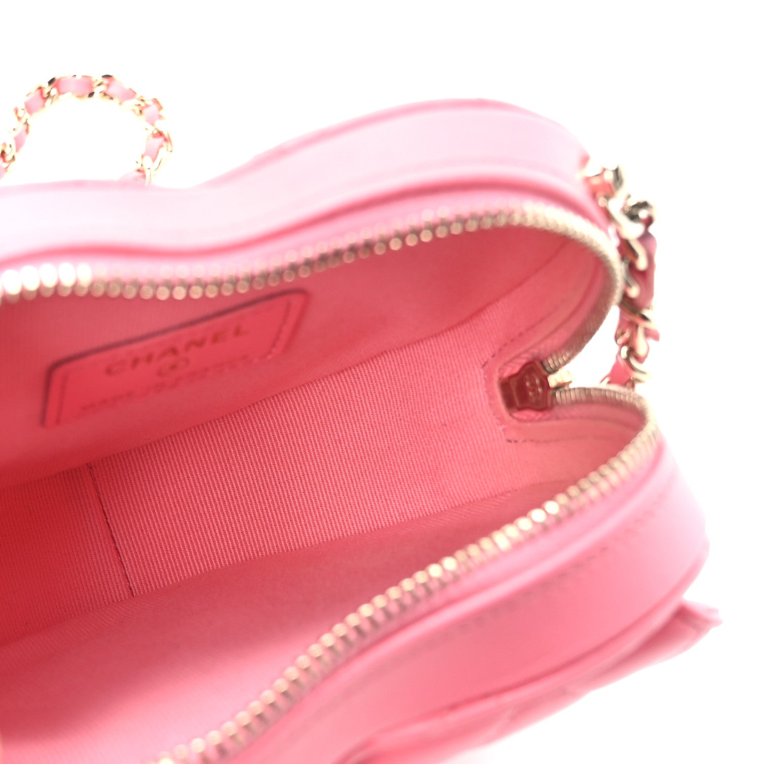 Lambskin Quilted CC In Love Heart Clutch With Chain Pink