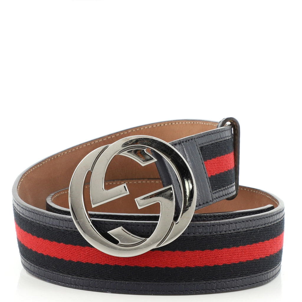 Interlocking G Web Belt Canvas and Leather Wide 85
