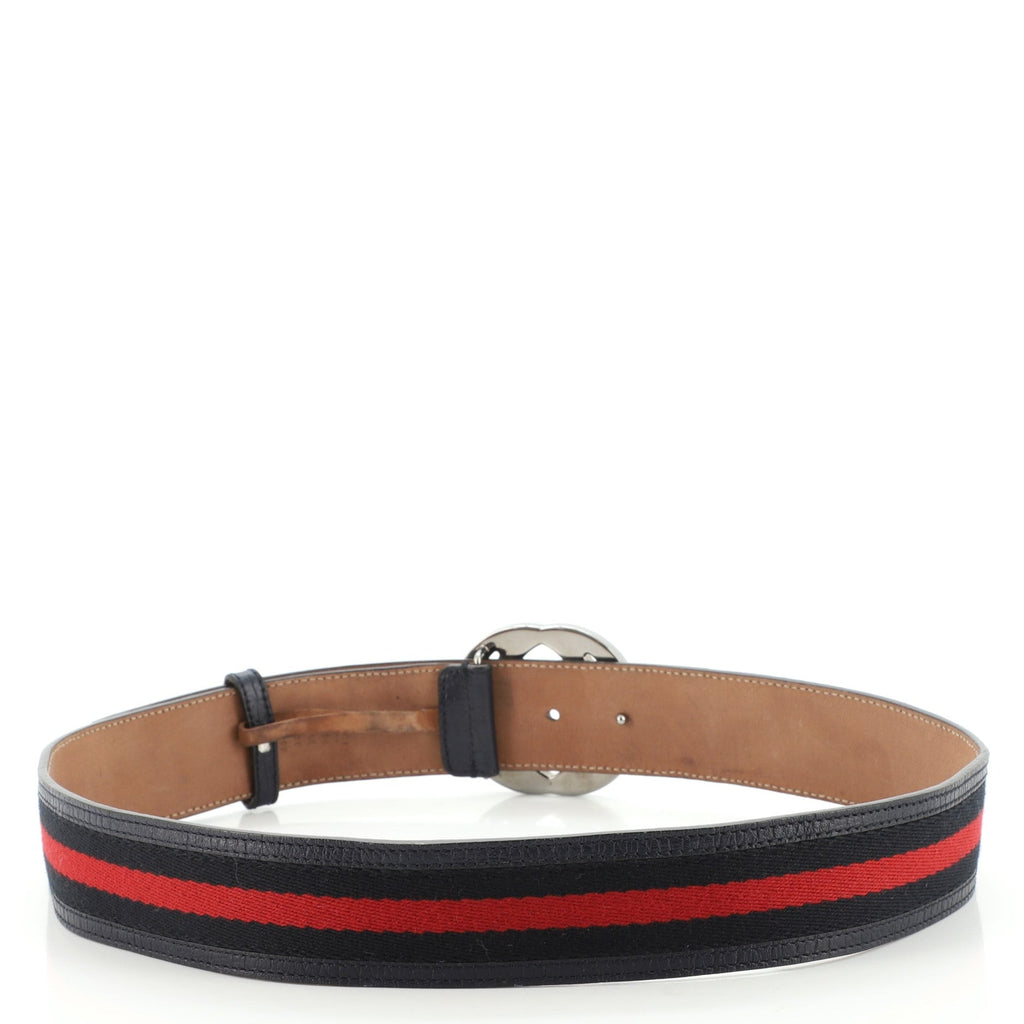 Interlocking G Web Belt Canvas and Leather Wide 85