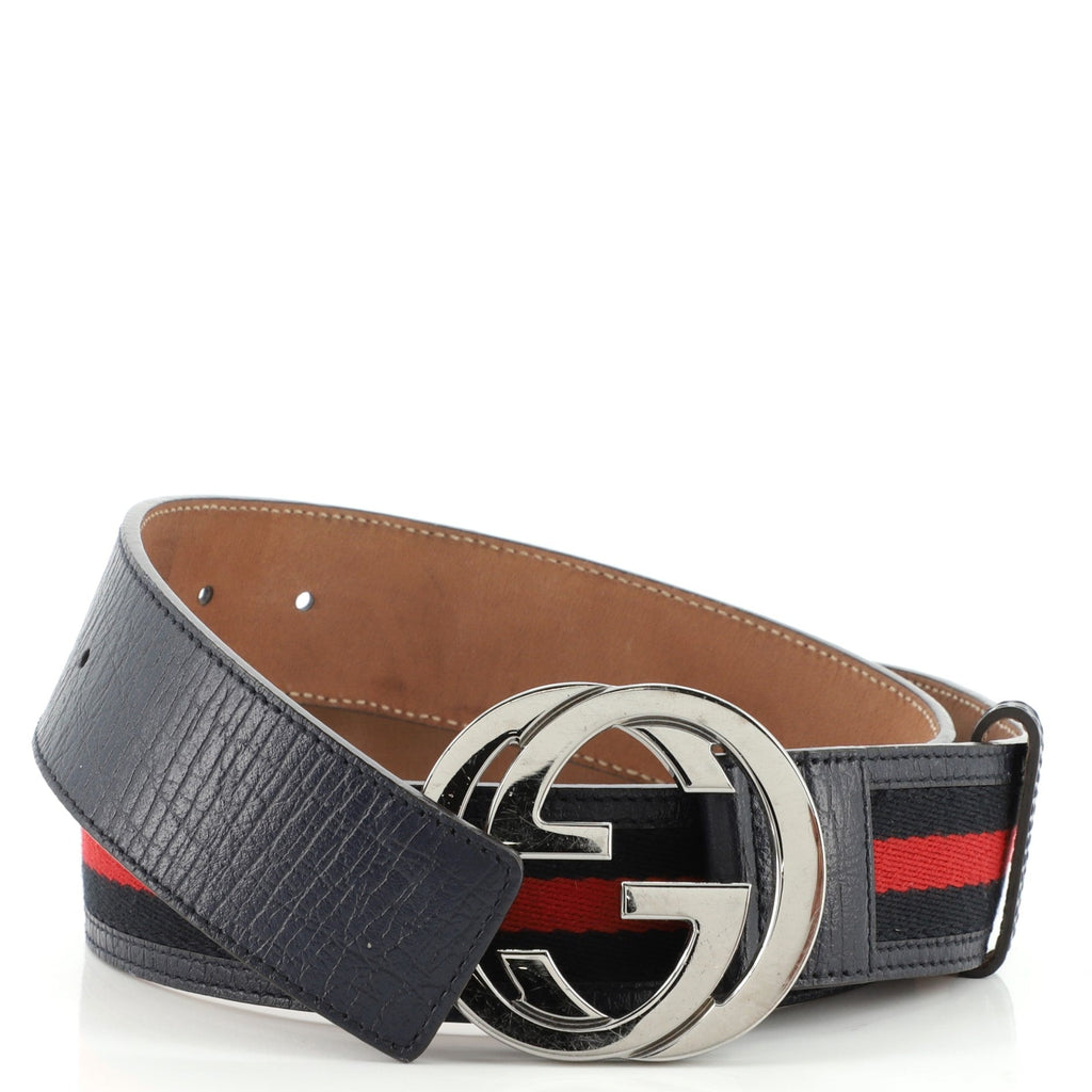 Interlocking G Web Belt Canvas and Leather Wide 85