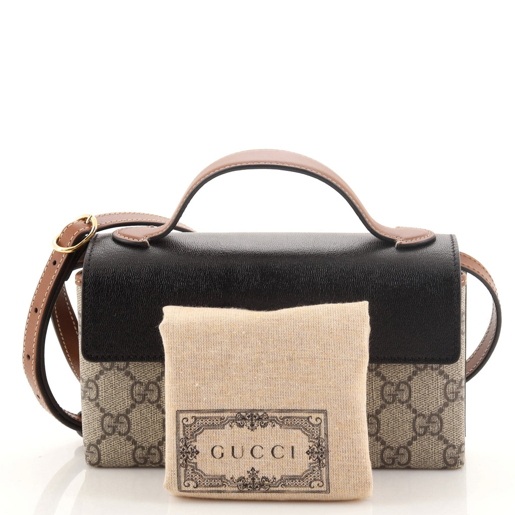 Padlock Convertible Top Handle Bag GG Coated Canvas and Leather Mini