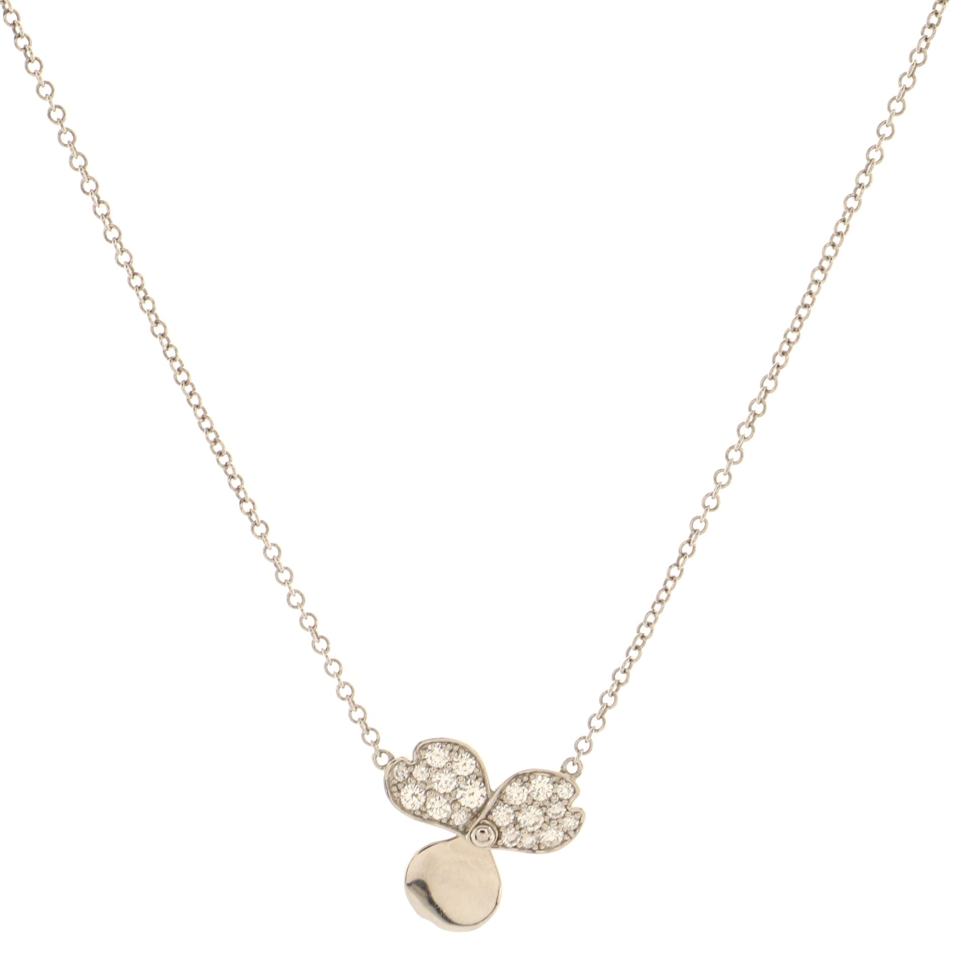 Paper Flowers Pendant Necklace Platinum and Diamonds Small