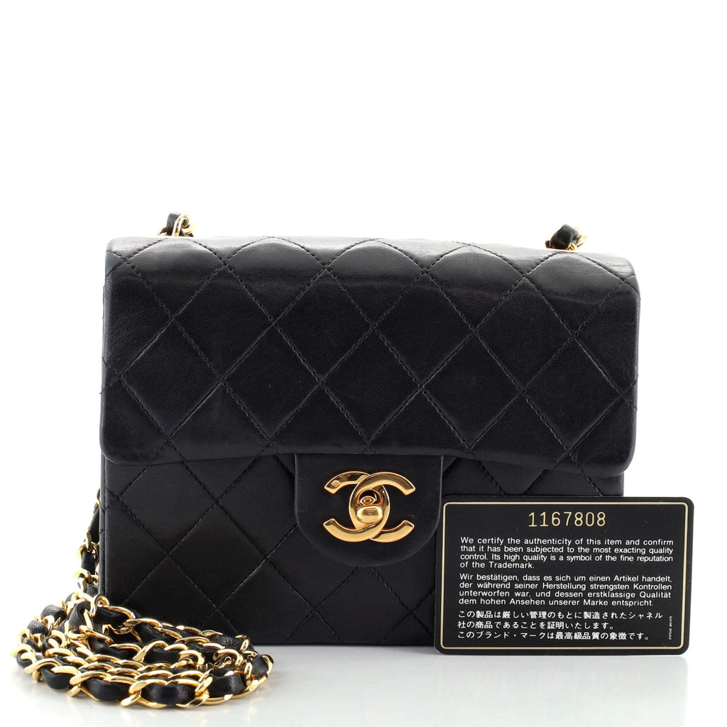 Vintage Square Classic Single Flap Bag Quilted Lambskin Mini