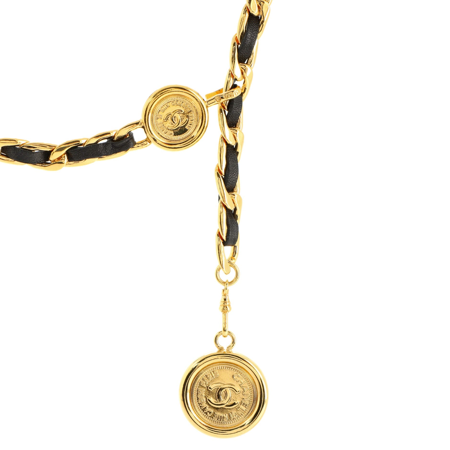 Vintage Medallion Chain Belt Metal and Leather 65