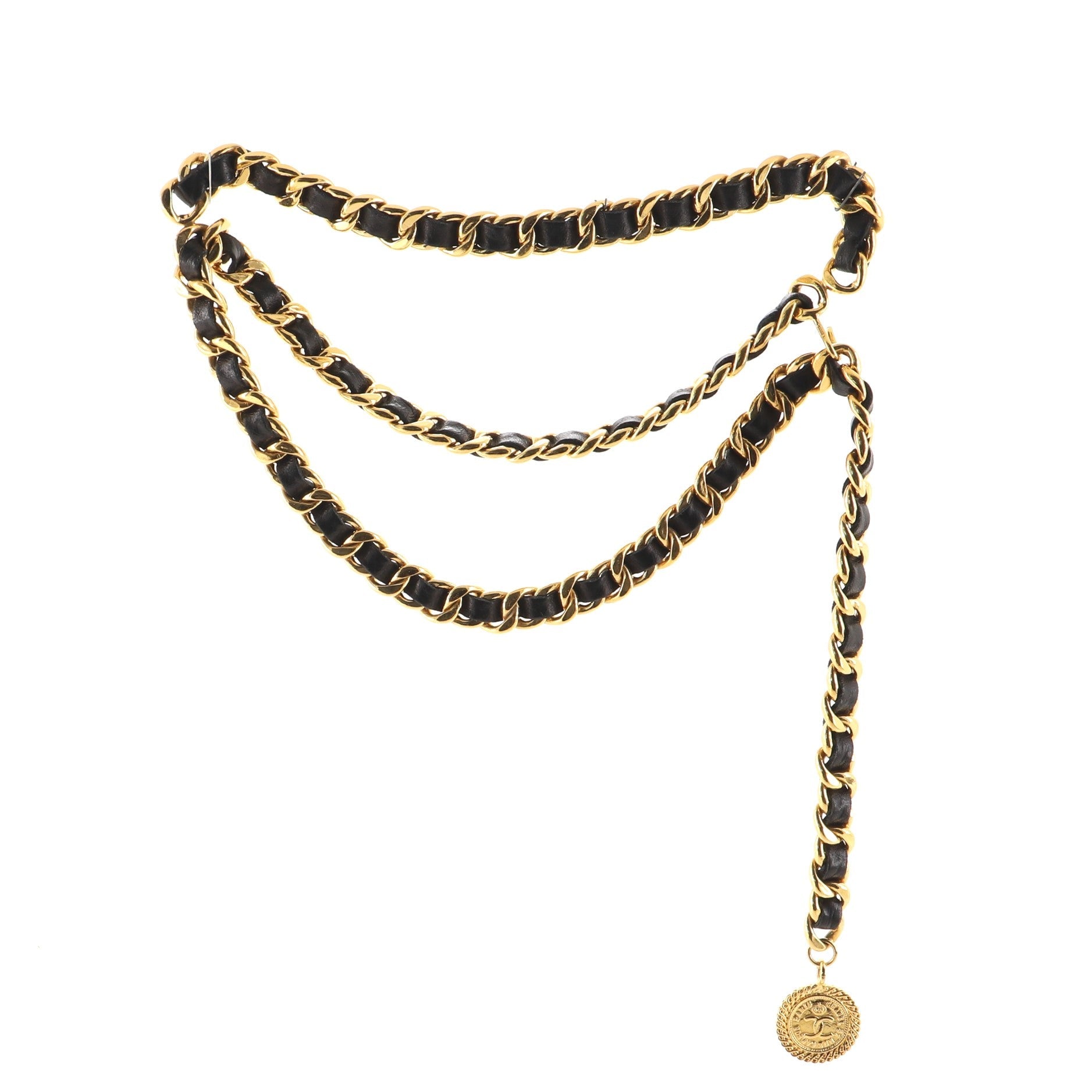 Vintage Medallion Chain Belt Metal and Leather 85