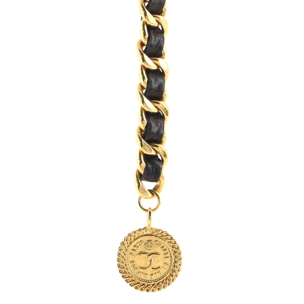 Vintage Medallion Chain Belt Metal and Leather 85