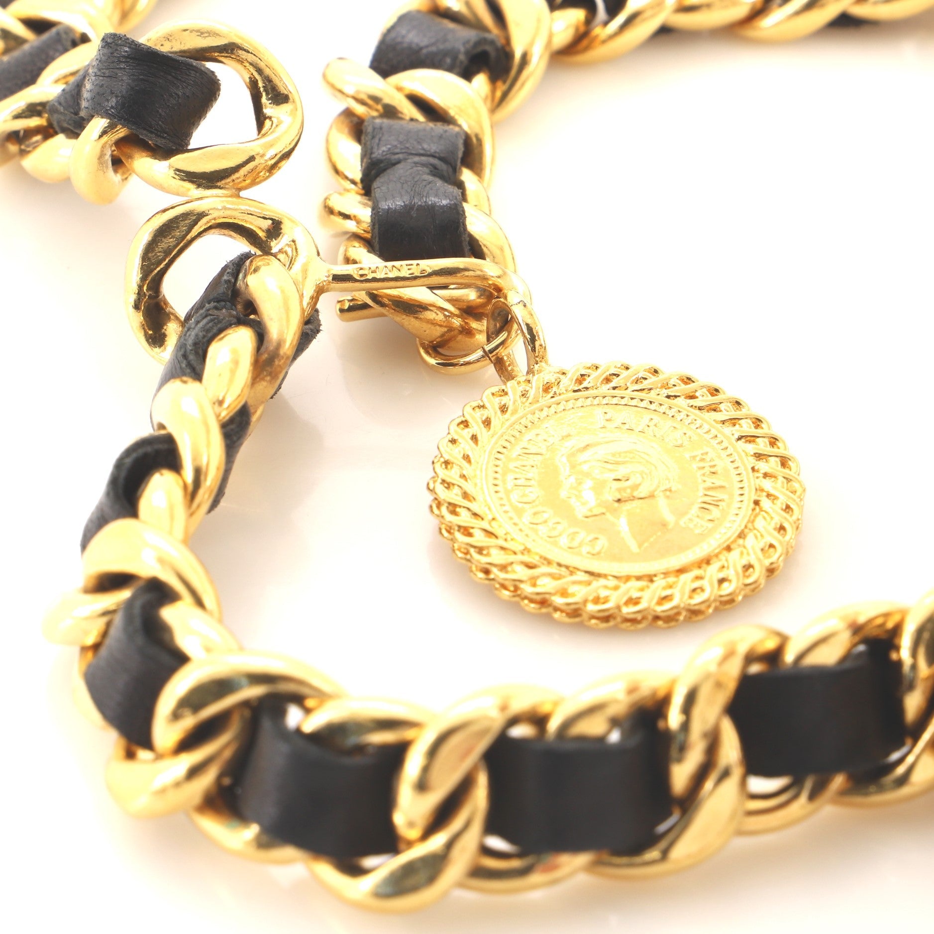 Vintage Medallion Chain Belt Metal and Leather 85