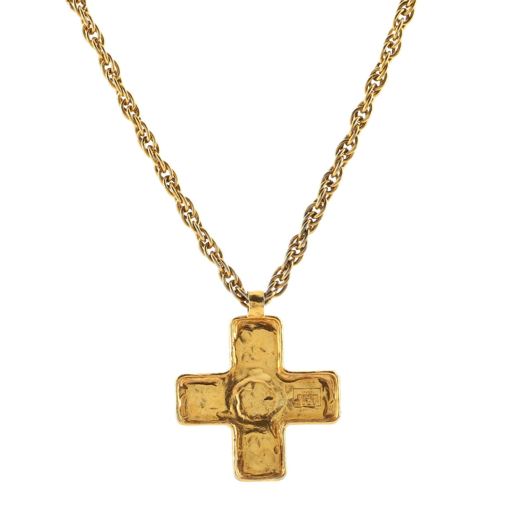 Vintage CC Cross Pendant Necklace Metal with Gripoix