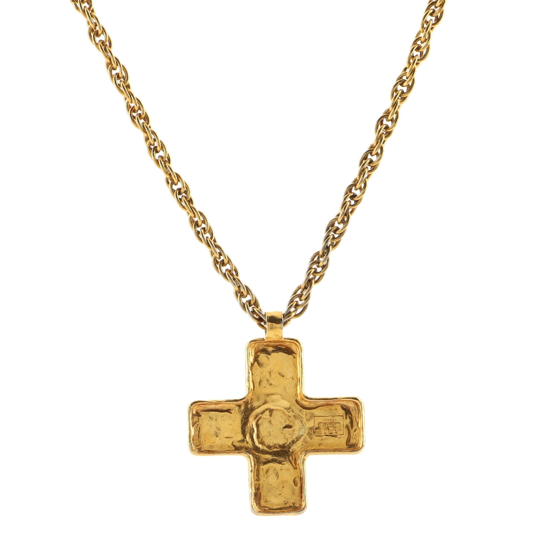 Vintage CC Cross Pendant Necklace Metal with Gripoix