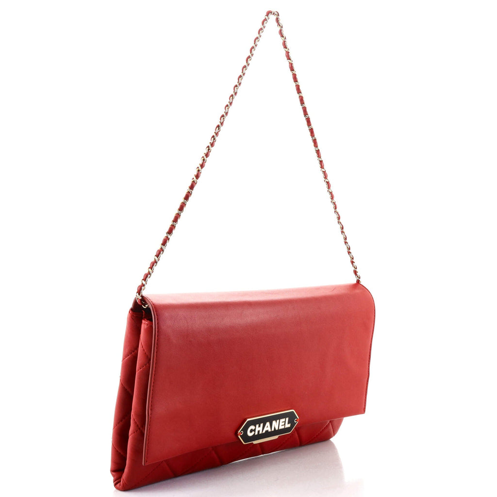 Retro Label Chain Clutch Quilted Lambskin