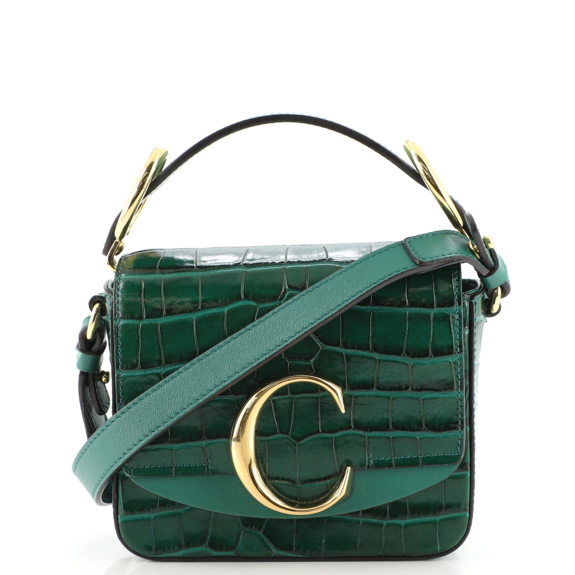 C Double Carry Bag Crocodile Embossed Leather Mini