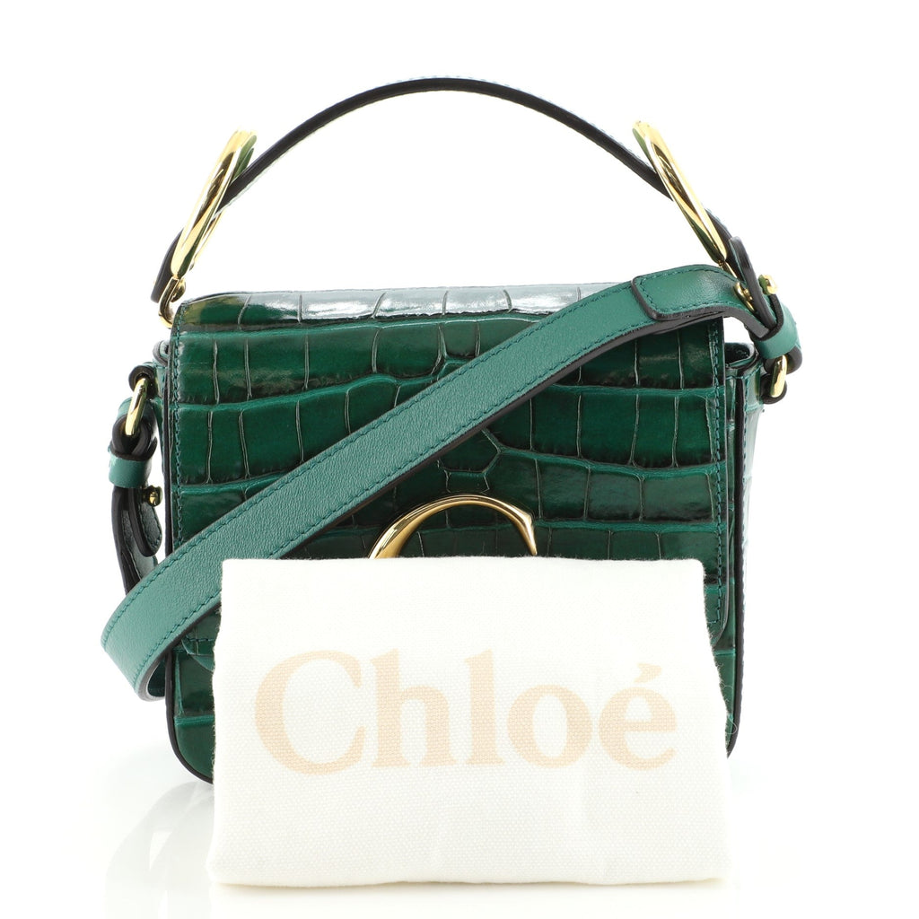C Double Carry Bag Crocodile Embossed Leather Mini