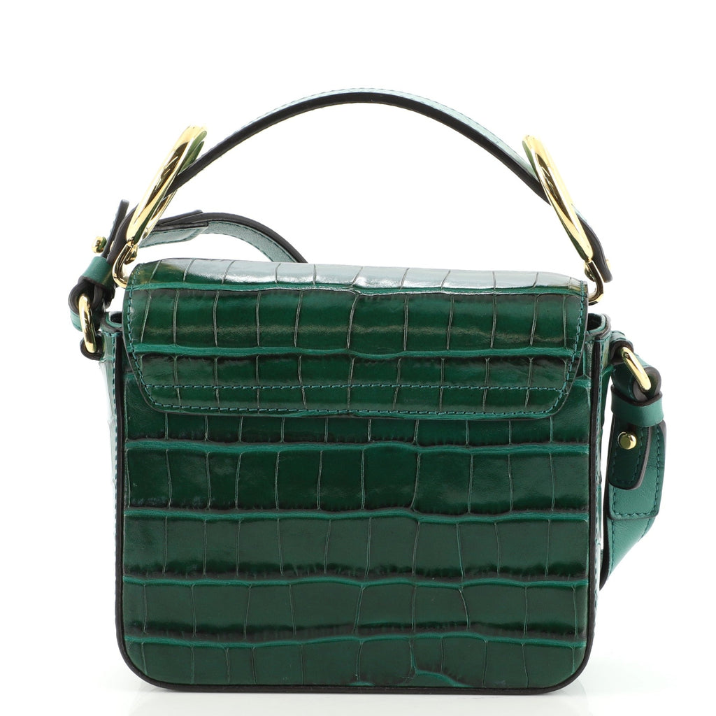 C Double Carry Bag Crocodile Embossed Leather Mini