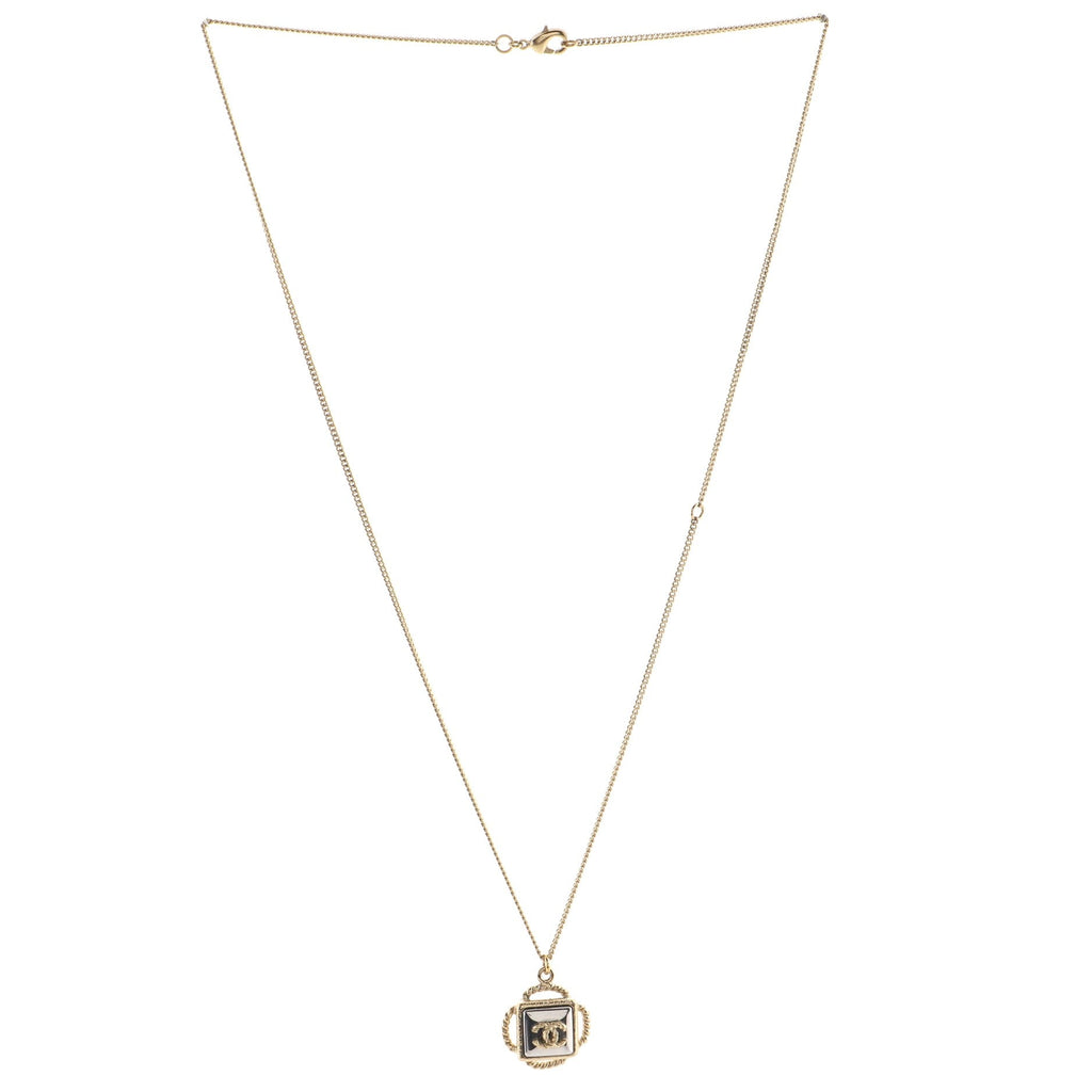CC Logo Square Pendant Long Necklace Metal