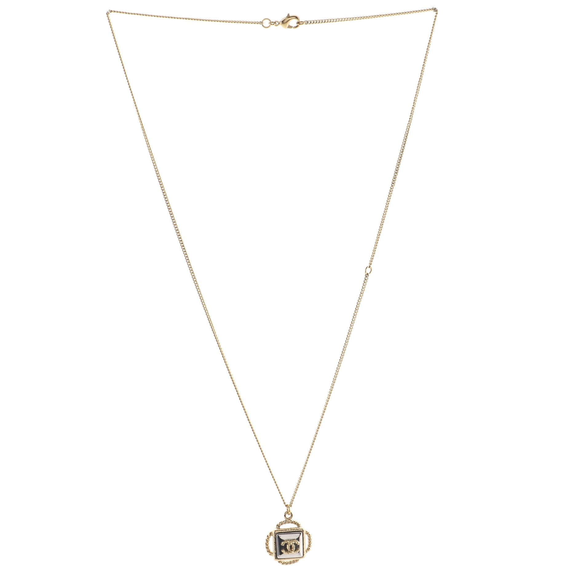 CC Logo Square Pendant Long Necklace Metal