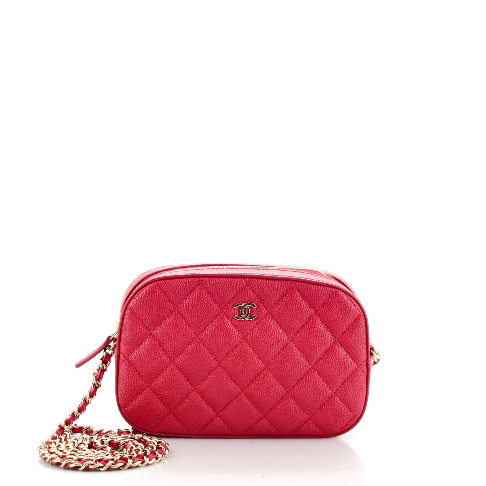 Zip Around Chain Camera Case Quilted Caviar Mini