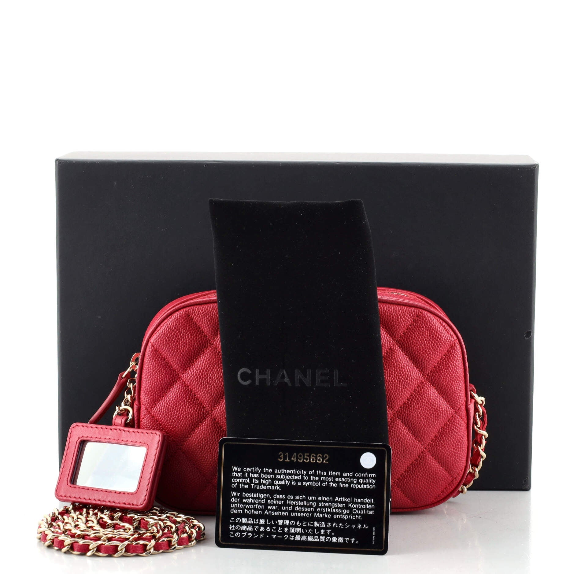 Zip Around Chain Camera Case Quilted Caviar Mini