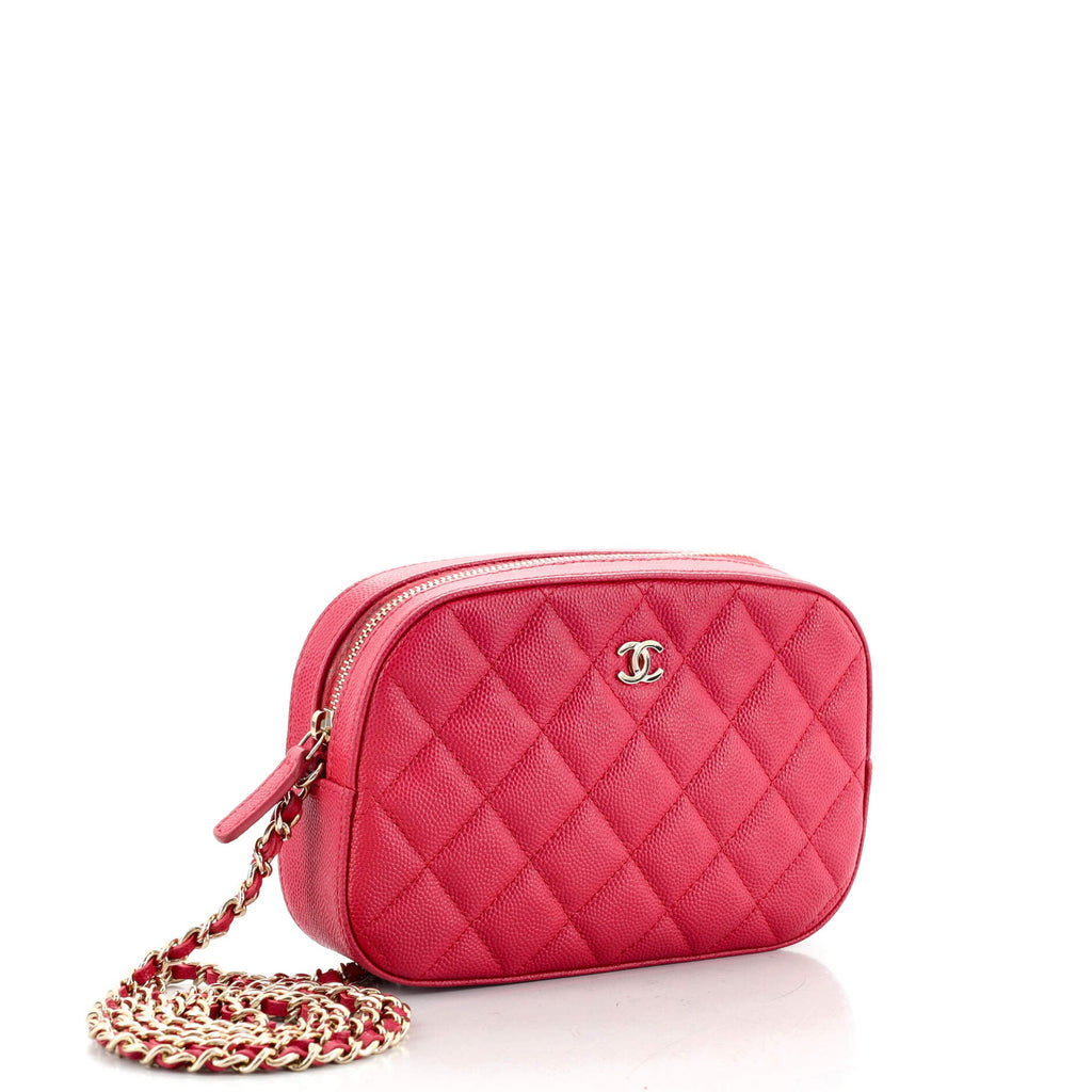 Zip Around Chain Camera Case Quilted Caviar Mini