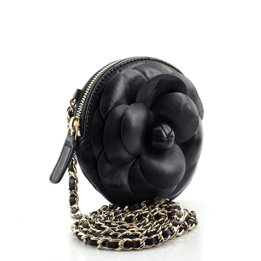 Camellia Round Clutch with Chain Lambskin