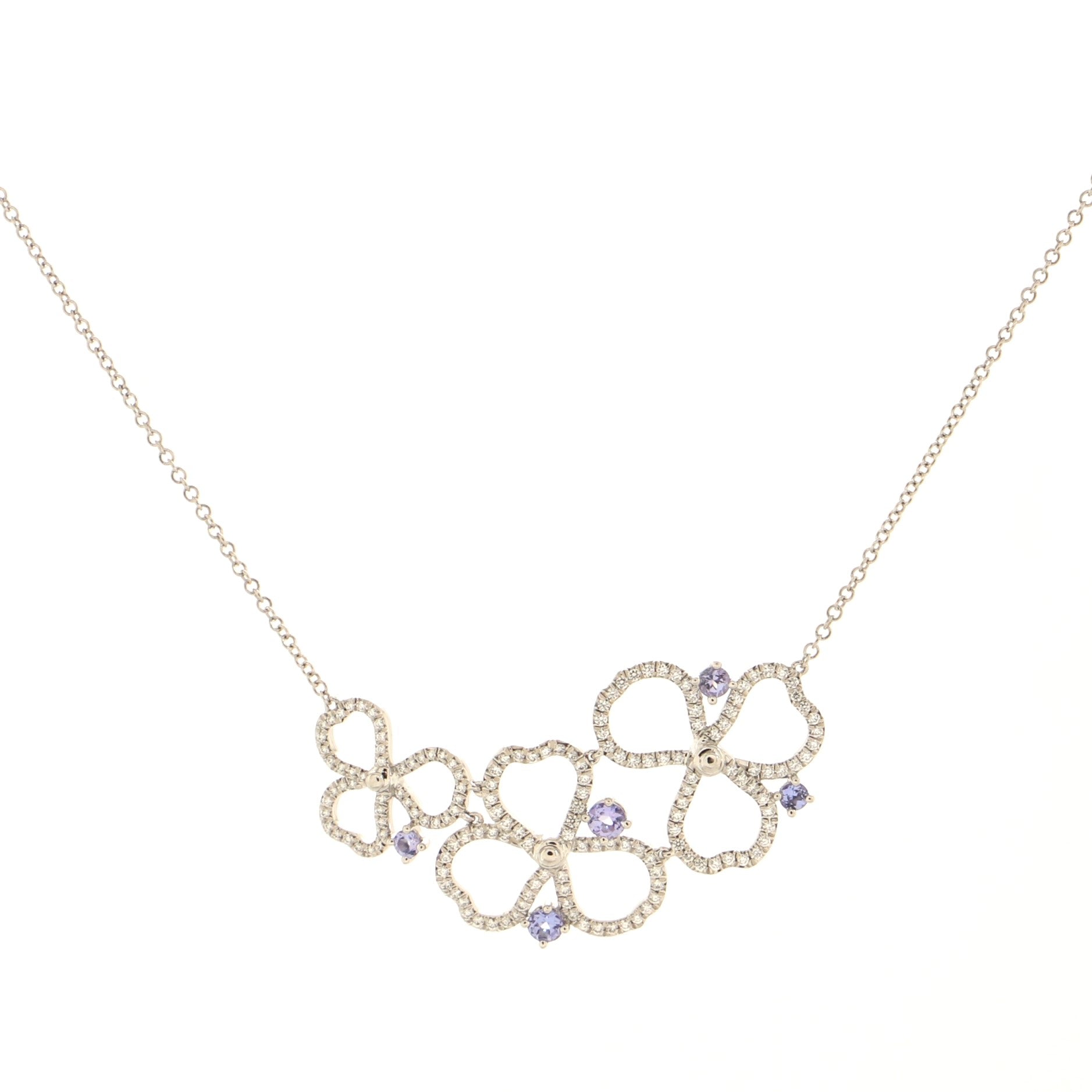 Paper Flowers Open Cluster Necklace Platinum with Diamonds and Tanzanites