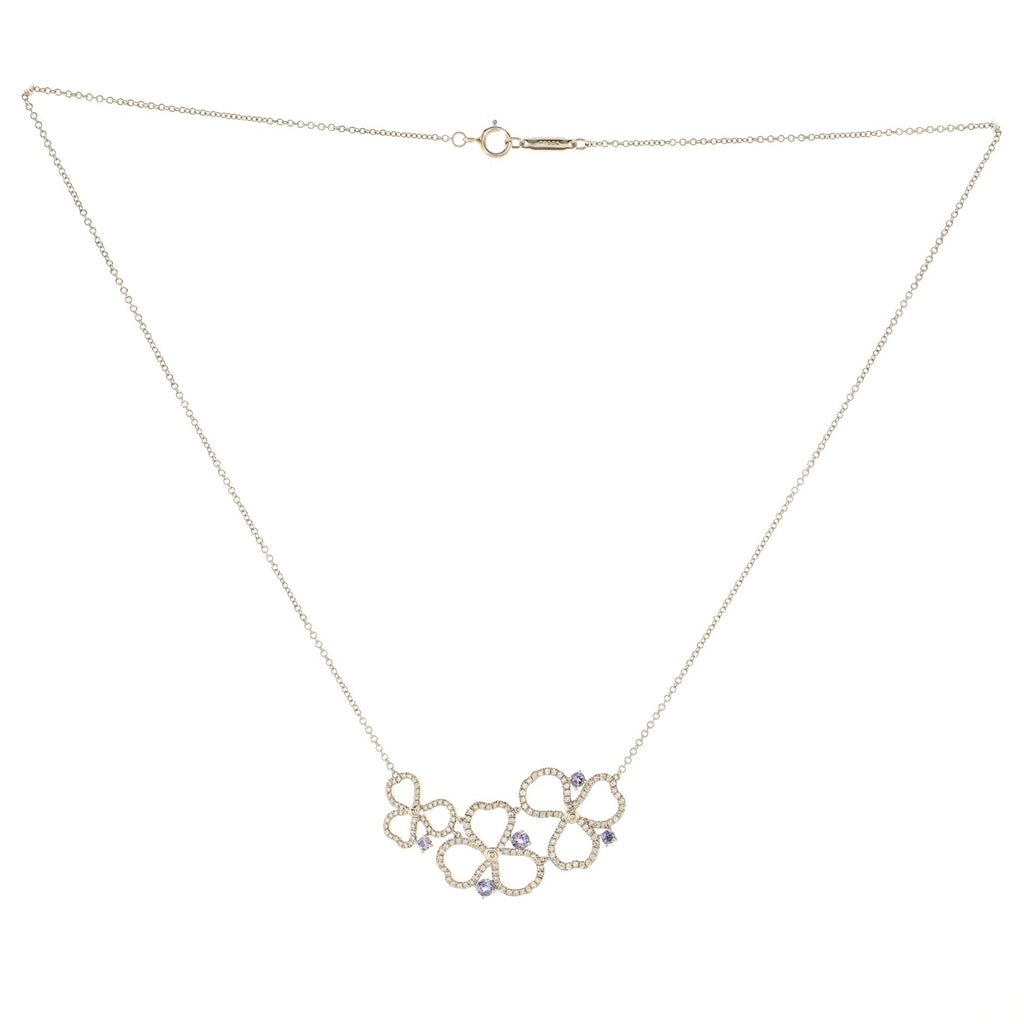 Paper Flowers Open Cluster Necklace Platinum with Diamonds and Tanzanites