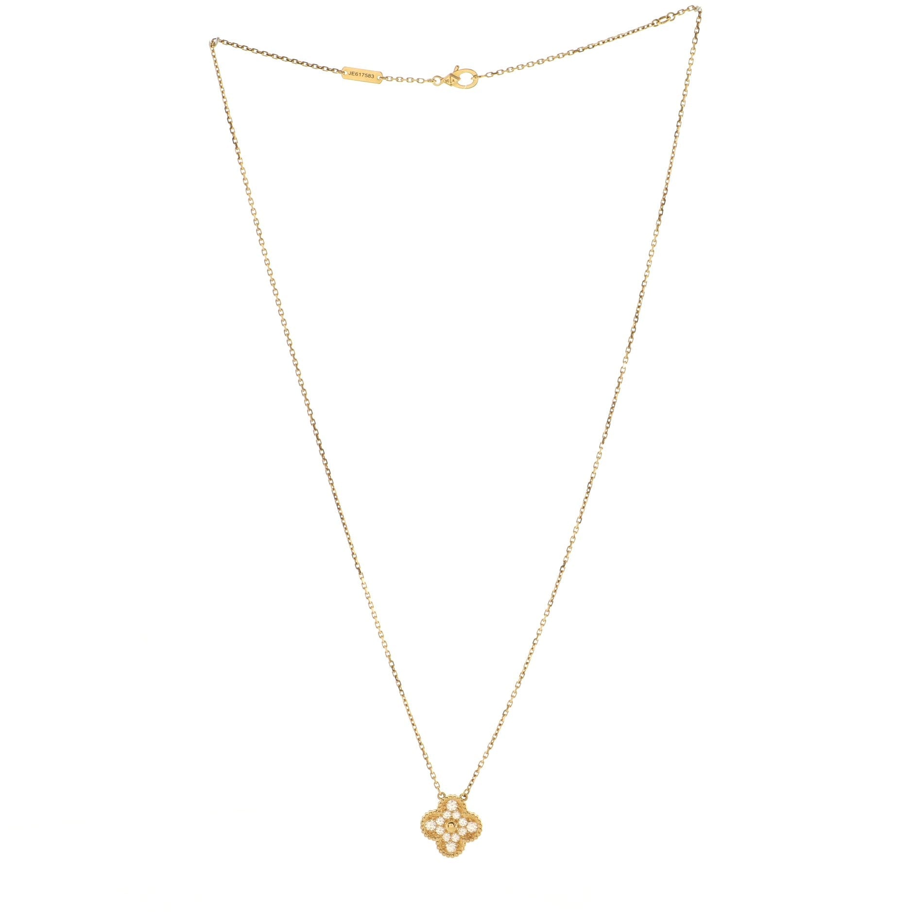 Vintage Alhambra Pendant Necklace 18K Yellow Gold and Diamonds