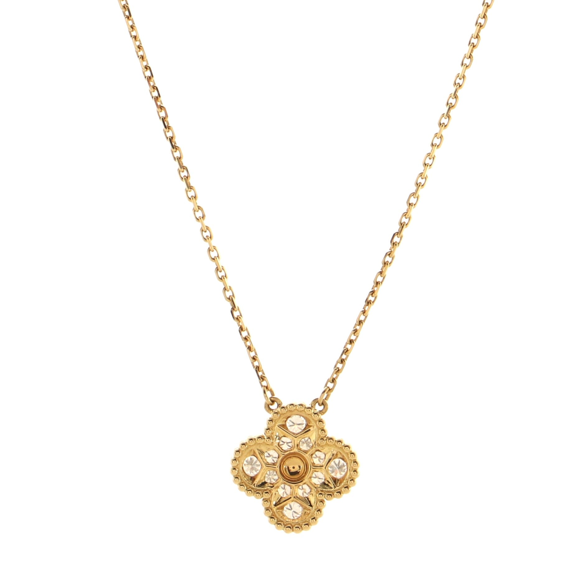 Vintage Alhambra Pendant Necklace 18K Yellow Gold and Diamonds