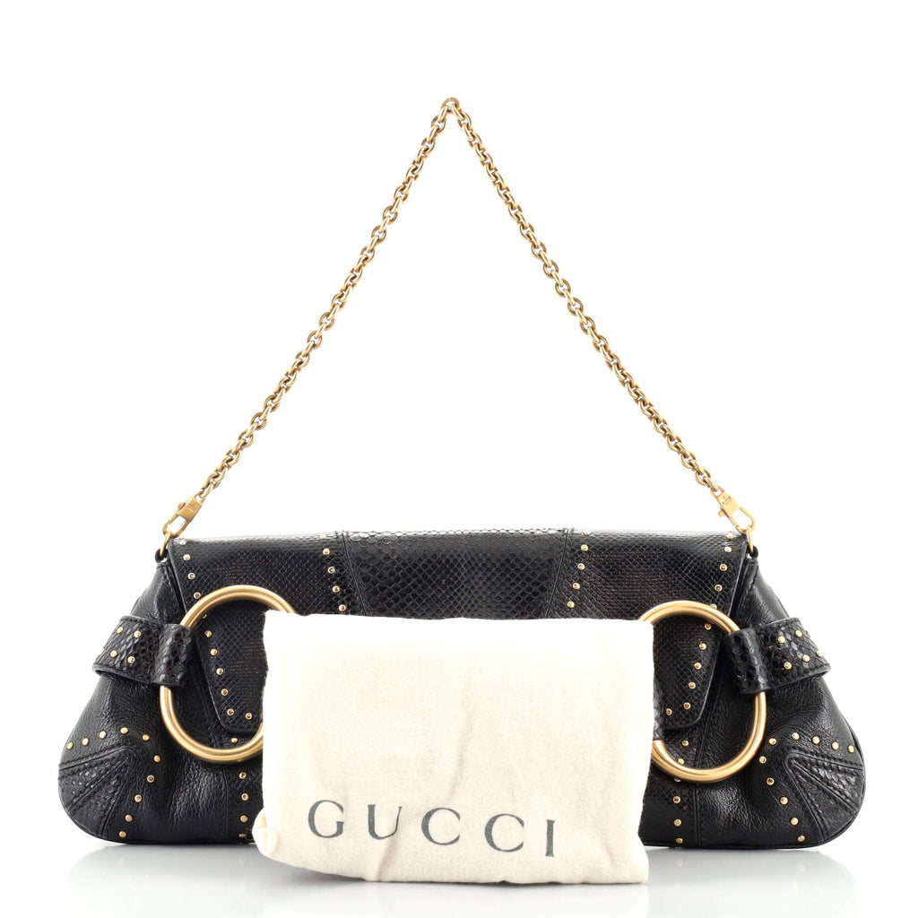 Horsebit Chain Clutch Snakeskin Large