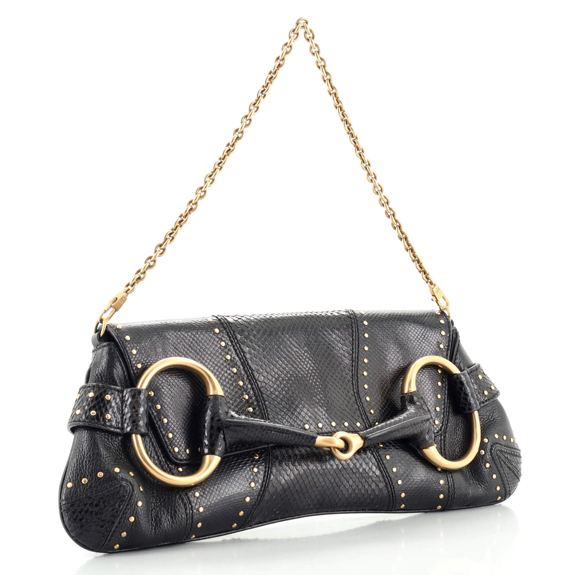 Horsebit Chain Clutch Snakeskin Large