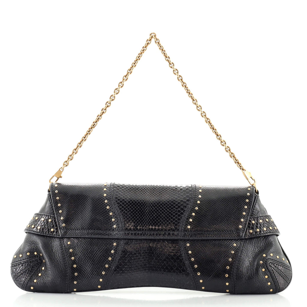 Horsebit Chain Clutch Snakeskin Large