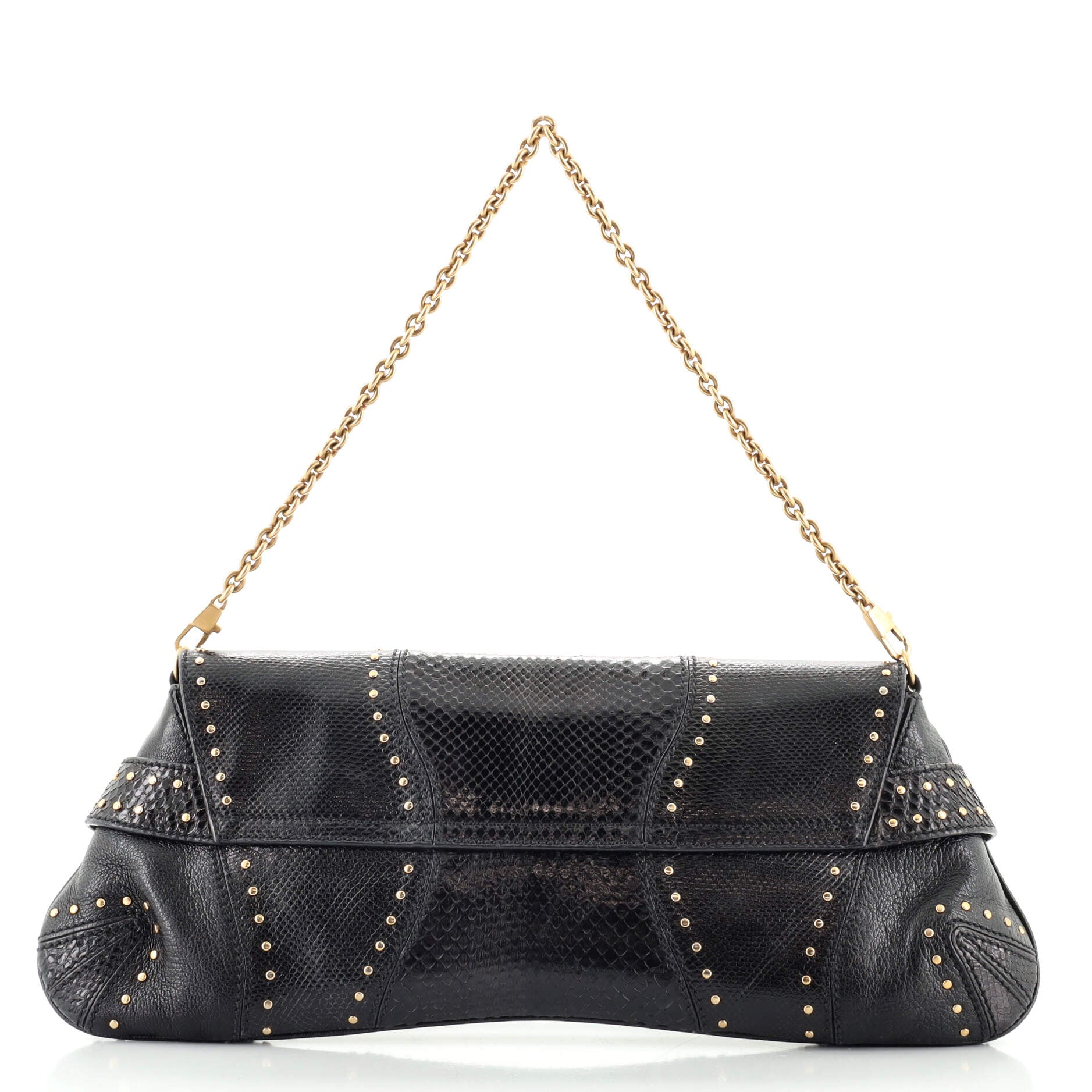Horsebit Chain Clutch Snakeskin Large