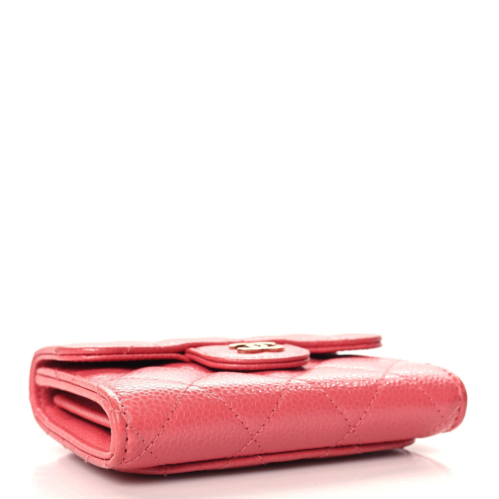 Caviar Quilted Flap  Holder Wallet Pink