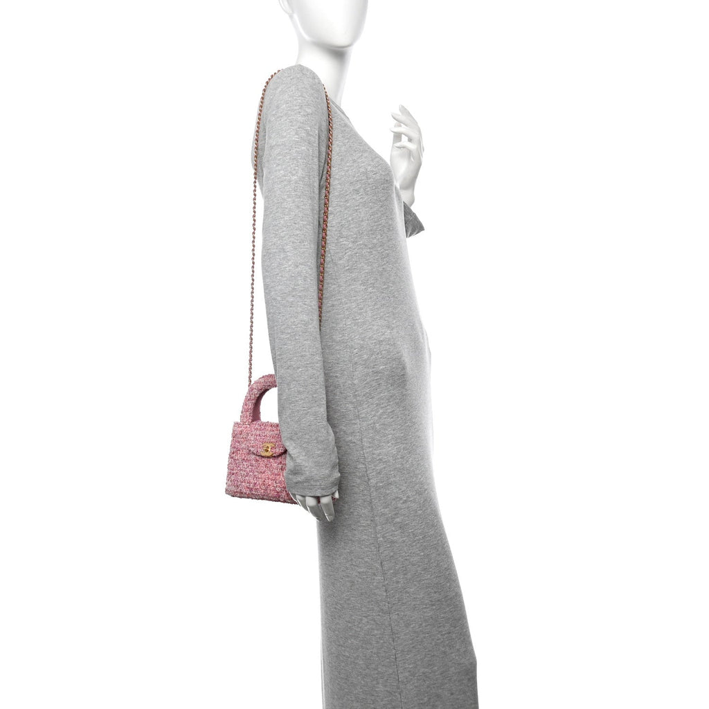 Tweed Quilted Nano Kelly Shopper Pink