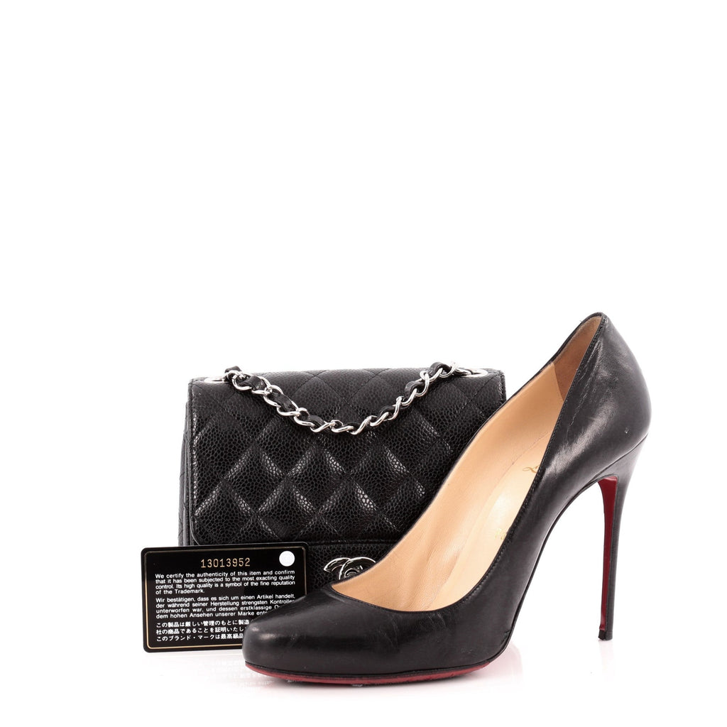 Square Classic Single Flap Bag Quilted Caviar Mini