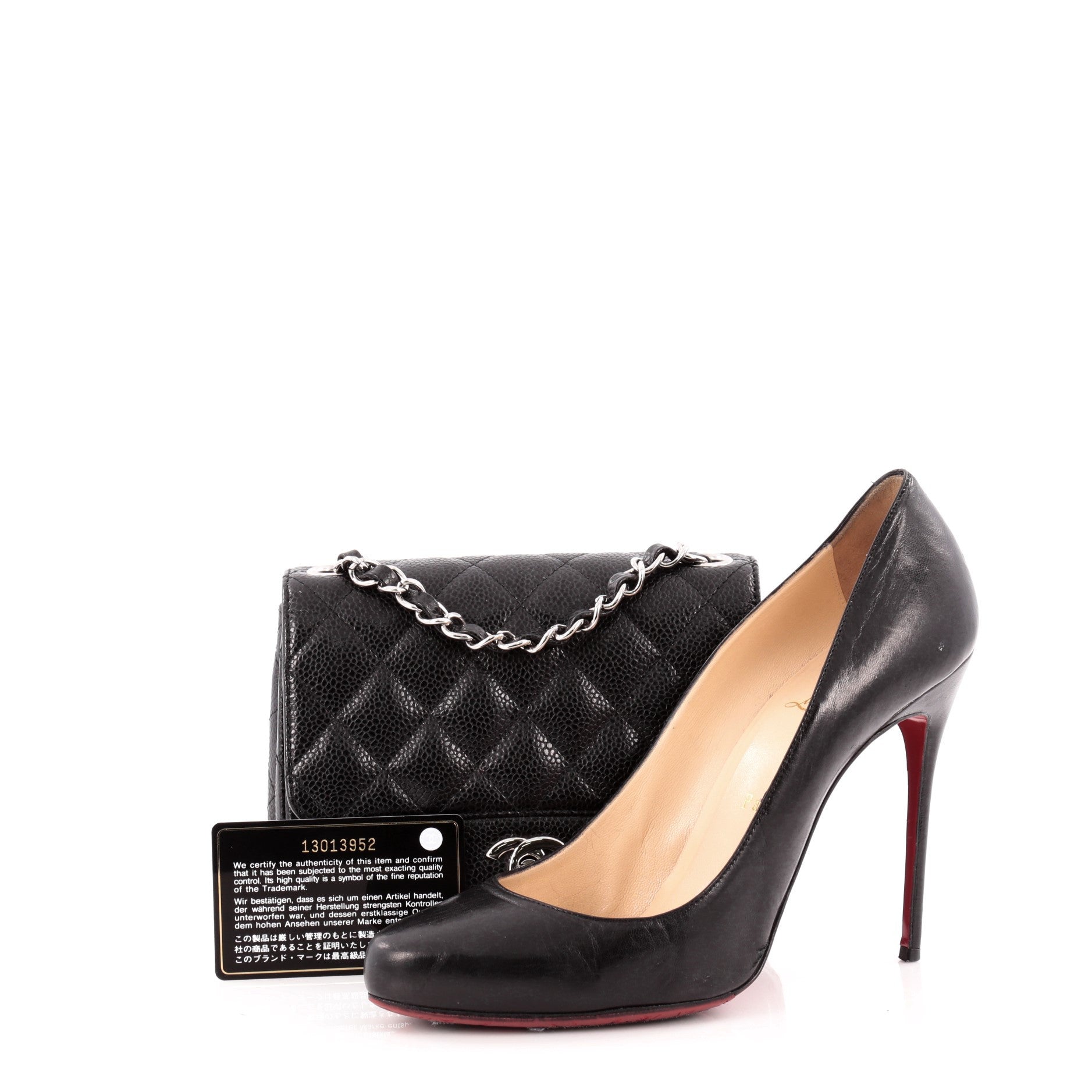 Square Classic Single Flap Bag Quilted Caviar Mini