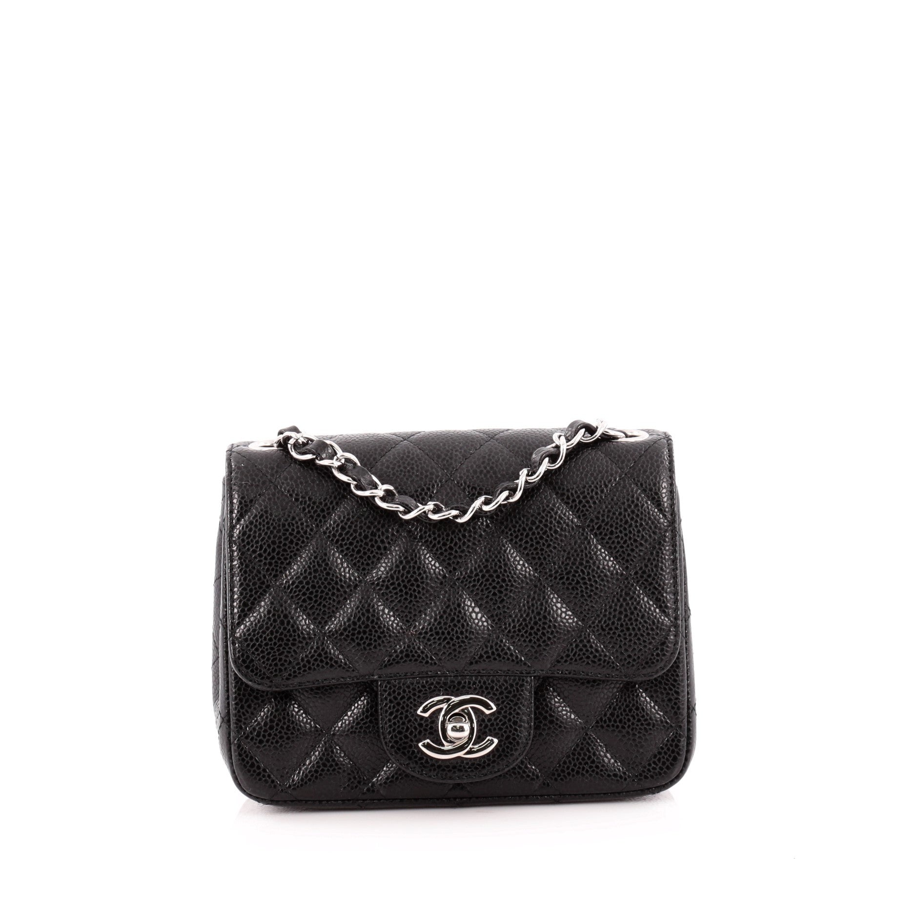 Square Classic Single Flap Bag Quilted Caviar Mini