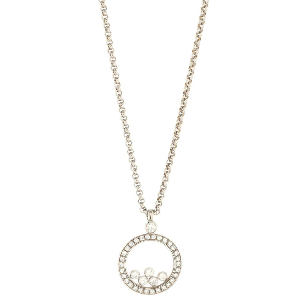 Happy 5 Diamonds Circle Pendant Necklace 18K White Gold and Floating Diamonds