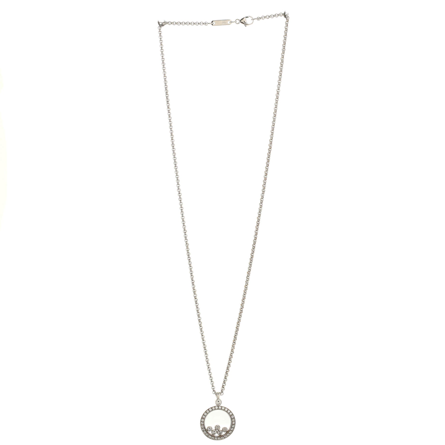 Happy 5 Diamonds Circle Pendant Necklace 18K White Gold and Floating Diamonds