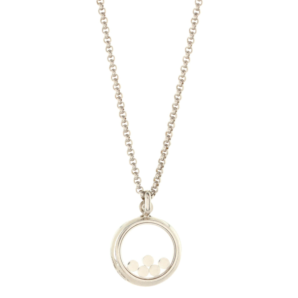 Happy 5 Diamonds Circle Pendant Necklace 18K White Gold and Floating Diamonds