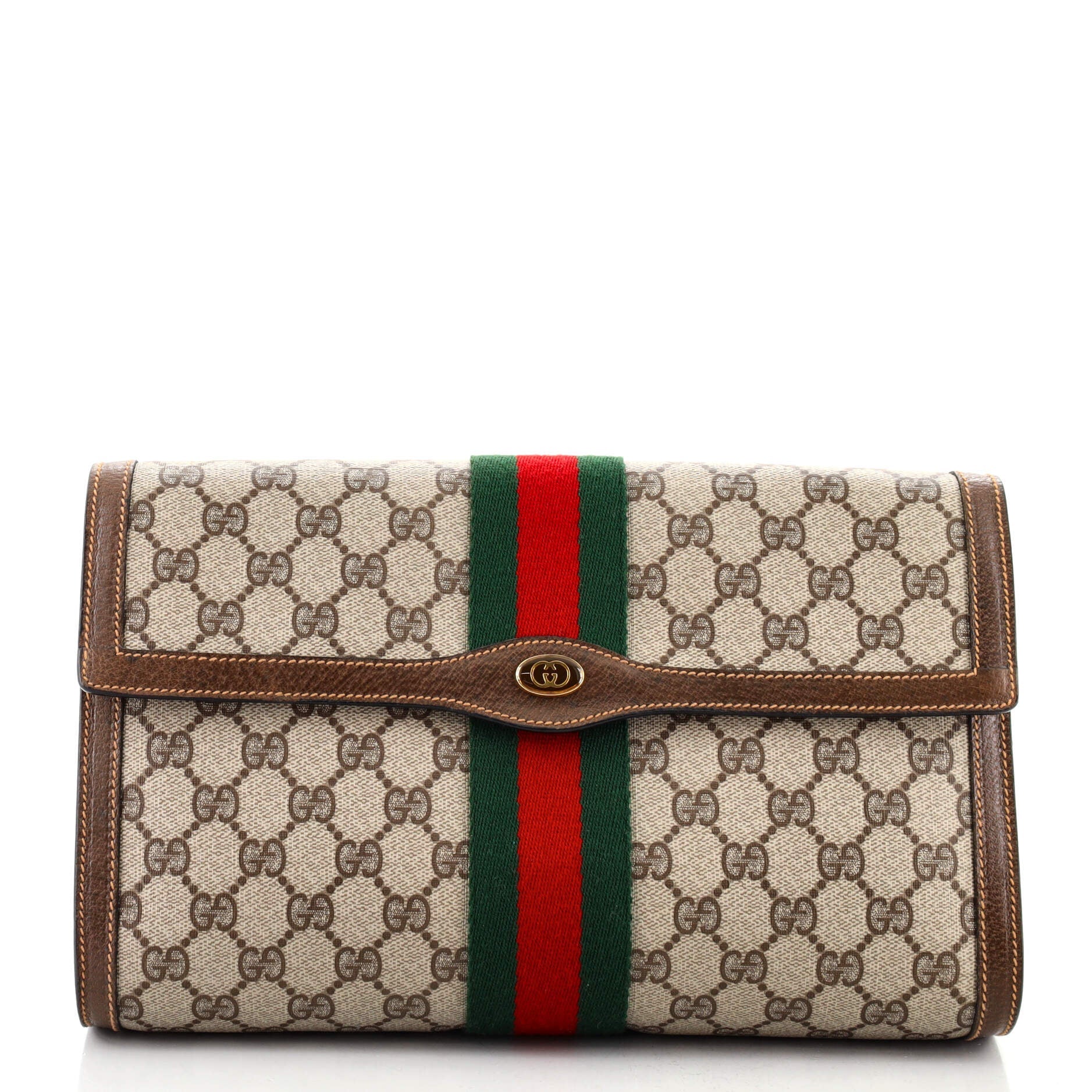 Vintage Web Flap Clutch GG Coated Canvas Medium