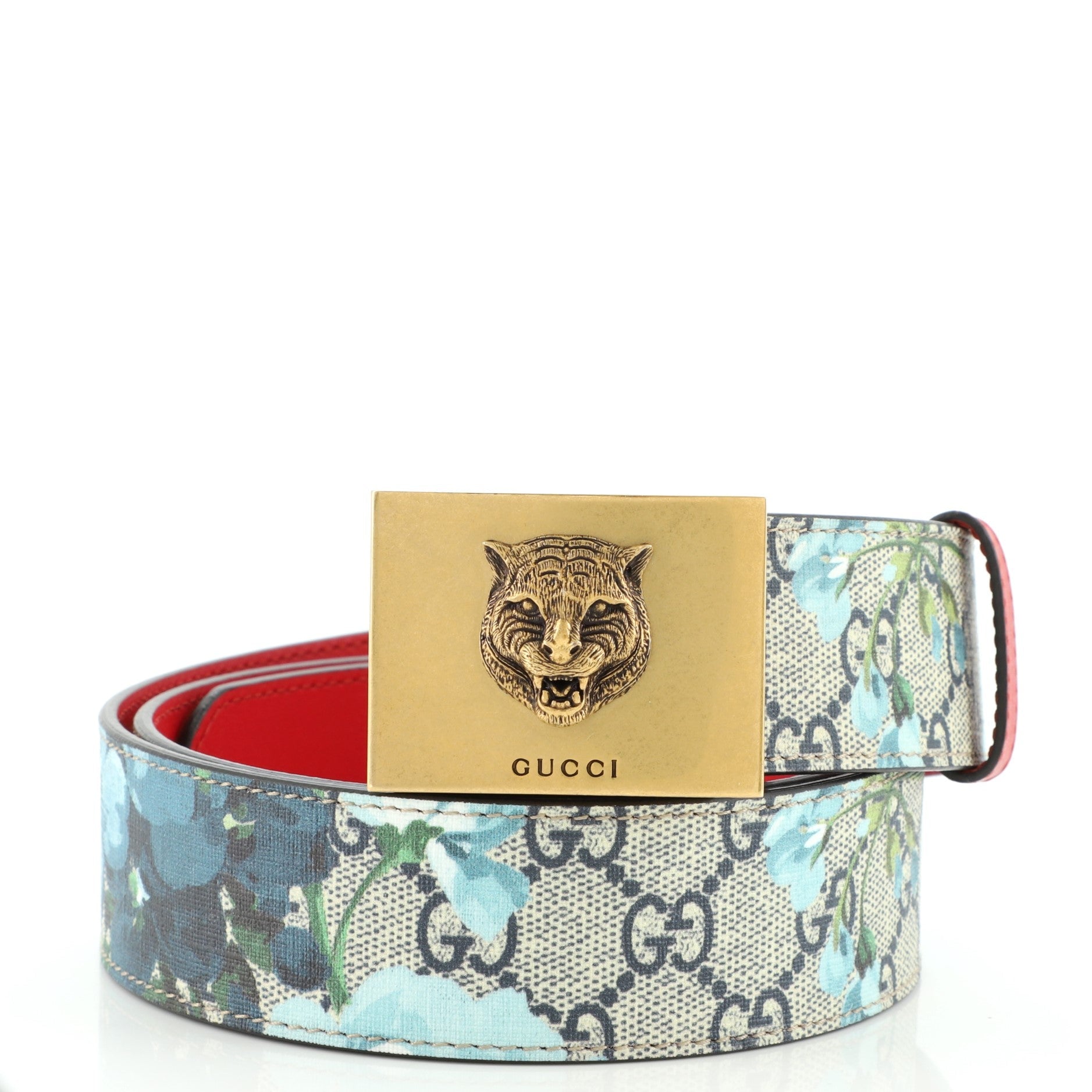 Animalier Plaque Belt Blooms Print GG Coated Canvas Wide 100