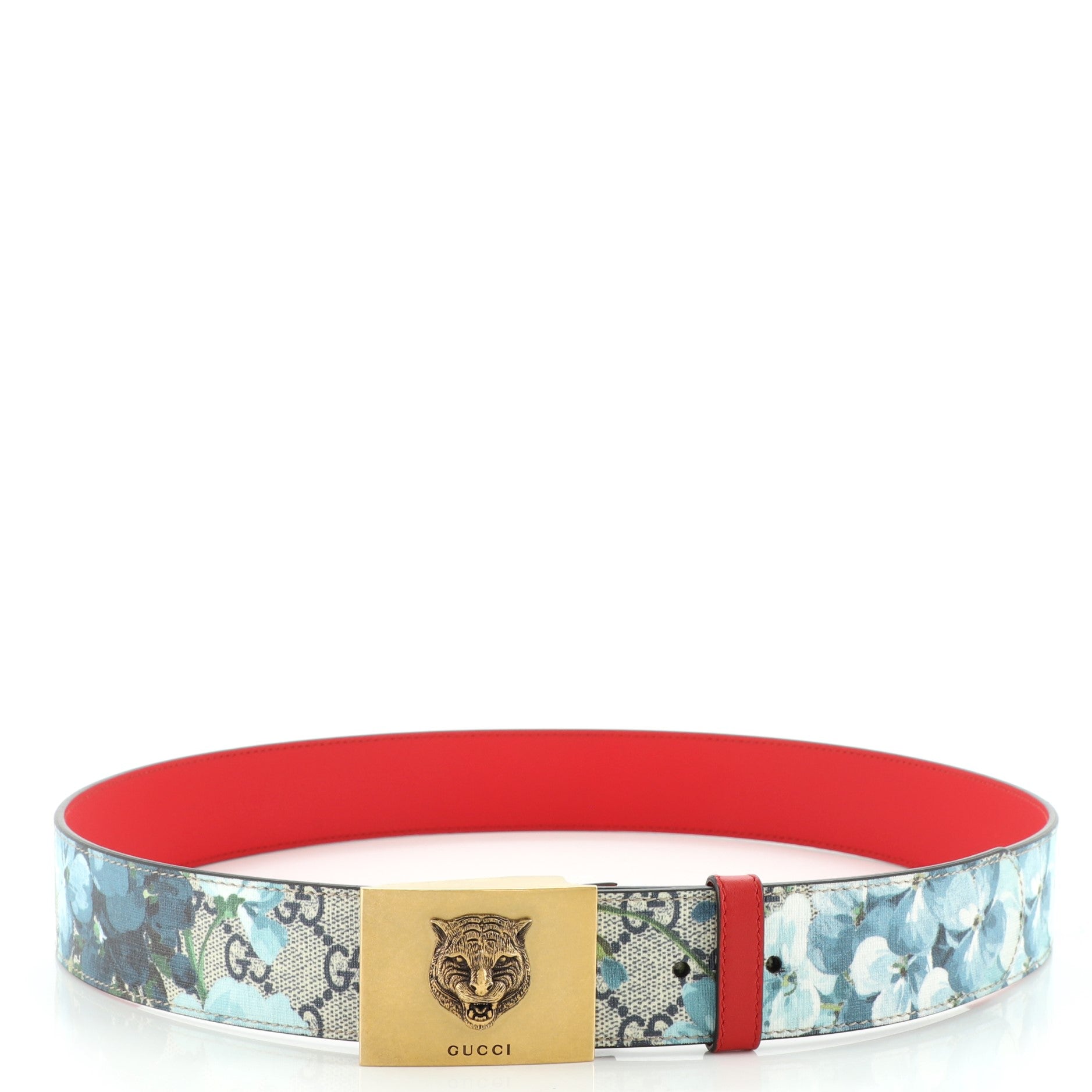 Animalier Plaque Belt Blooms Print GG Coated Canvas Wide 100