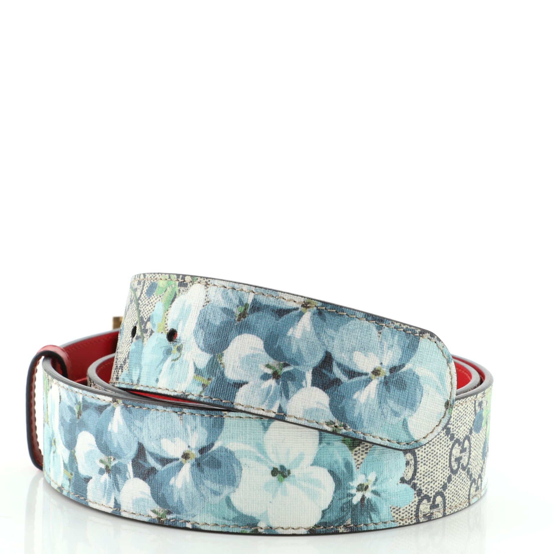 Animalier Plaque Belt Blooms Print GG Coated Canvas Wide 100