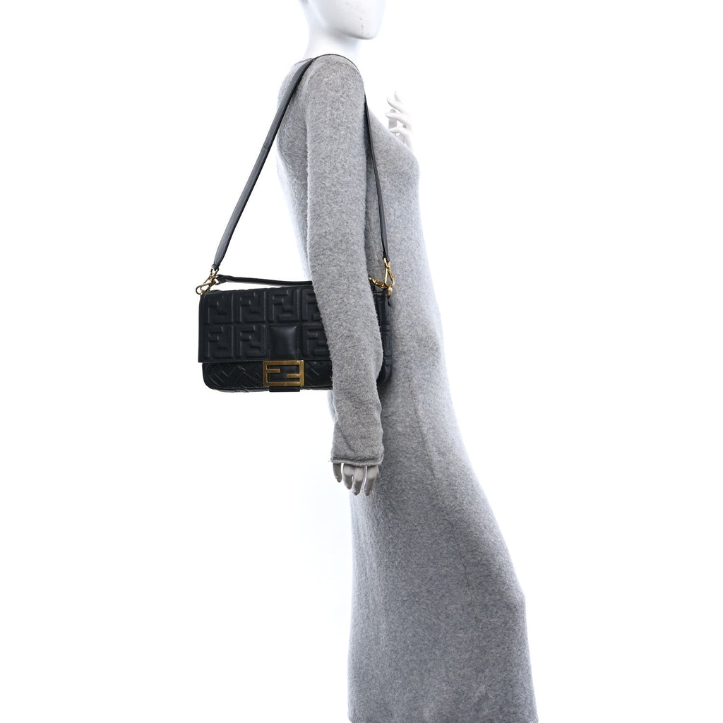 Nappa FF 1974 Embossed Large Baguette Black
