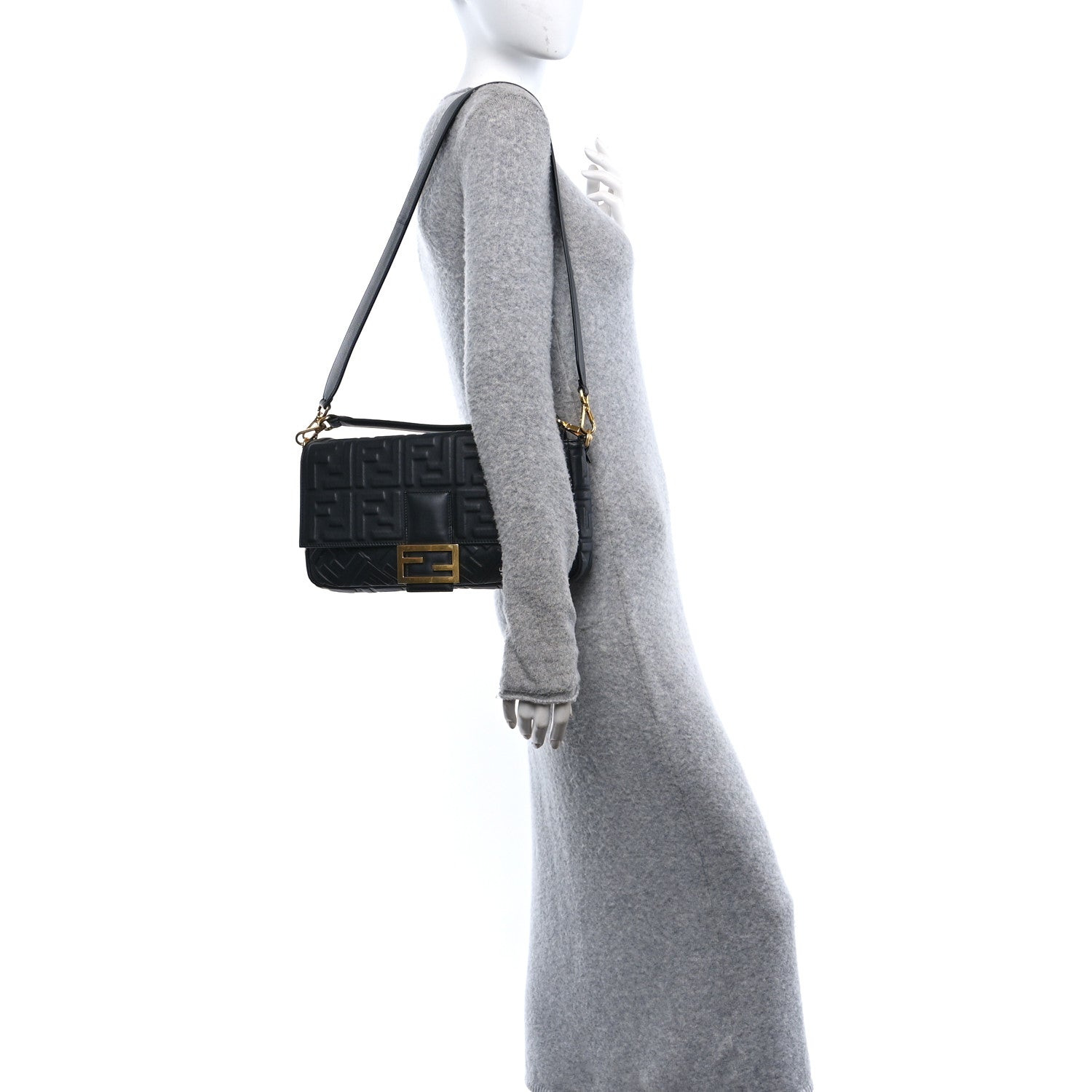 Nappa FF 1974 Embossed Large Baguette Black