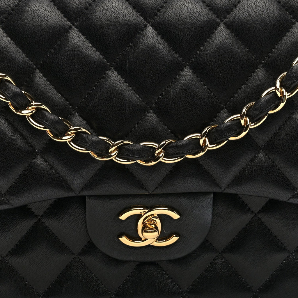 Lambskin Quilted Jumbo Double Flap Black