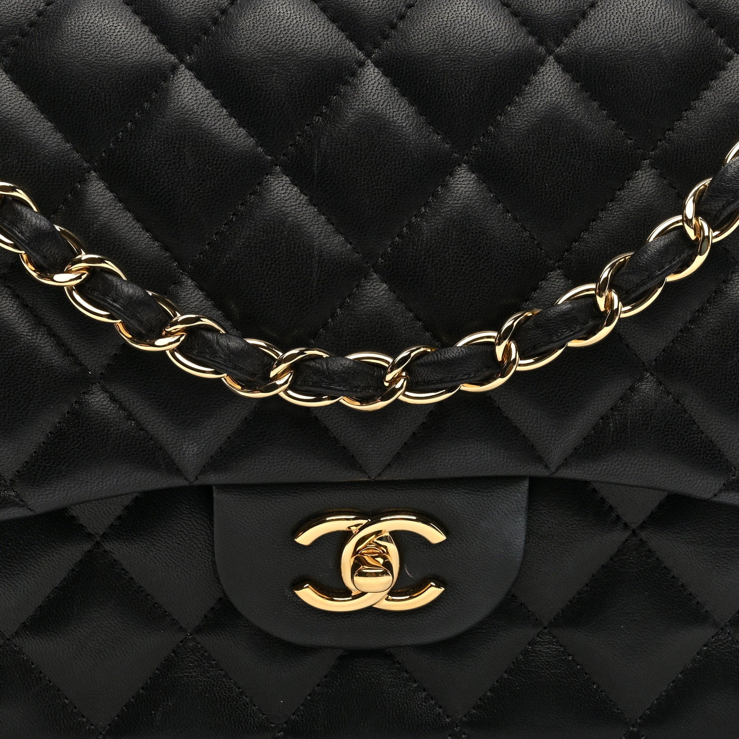 Lambskin Quilted Jumbo Double Flap Black