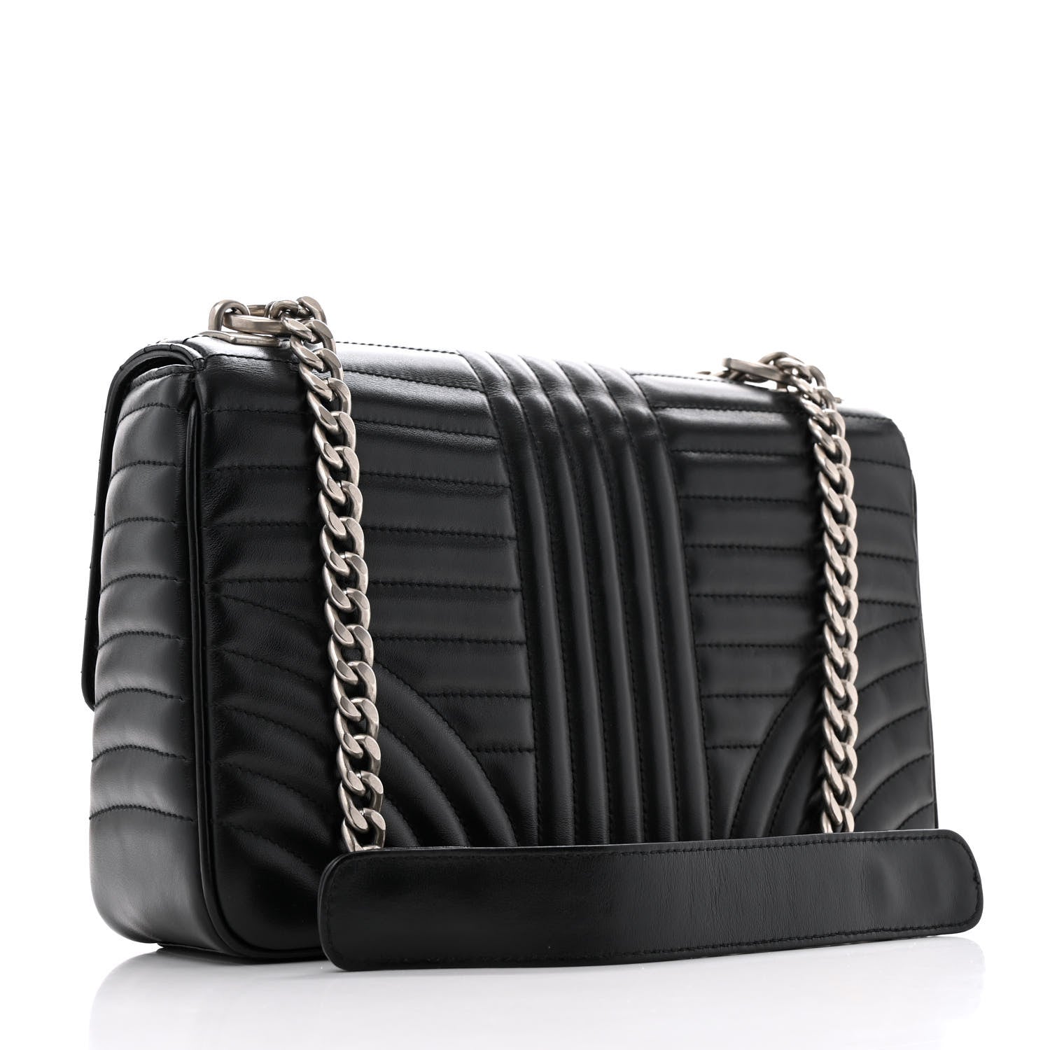 Soft Calfskin Impunture Diagramme Large Chain Flap Shoulder Bag Black