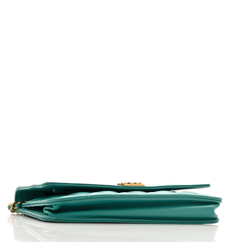 Lambskin Quilted Boy Wallet On Chain WOC Turquoise