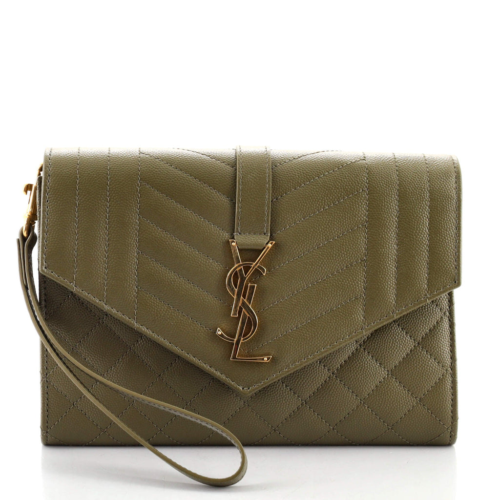 Classic Monogram Envelope Wristlet Clutch Mixed Matelasse Leather